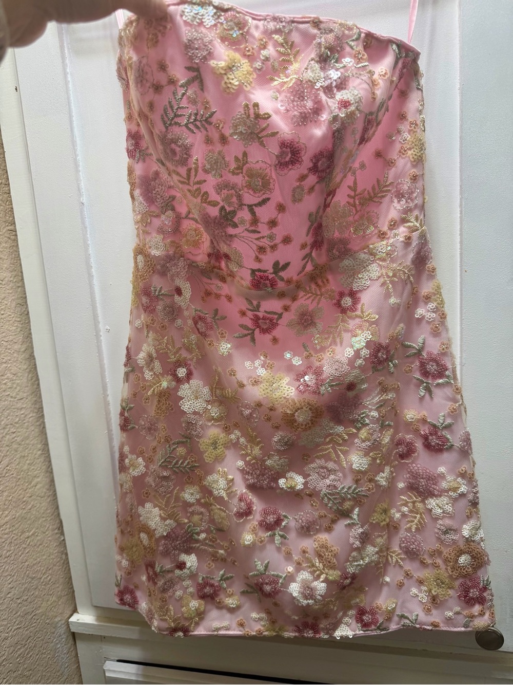 Elegant Pink Embroidered Floral Slip Dress